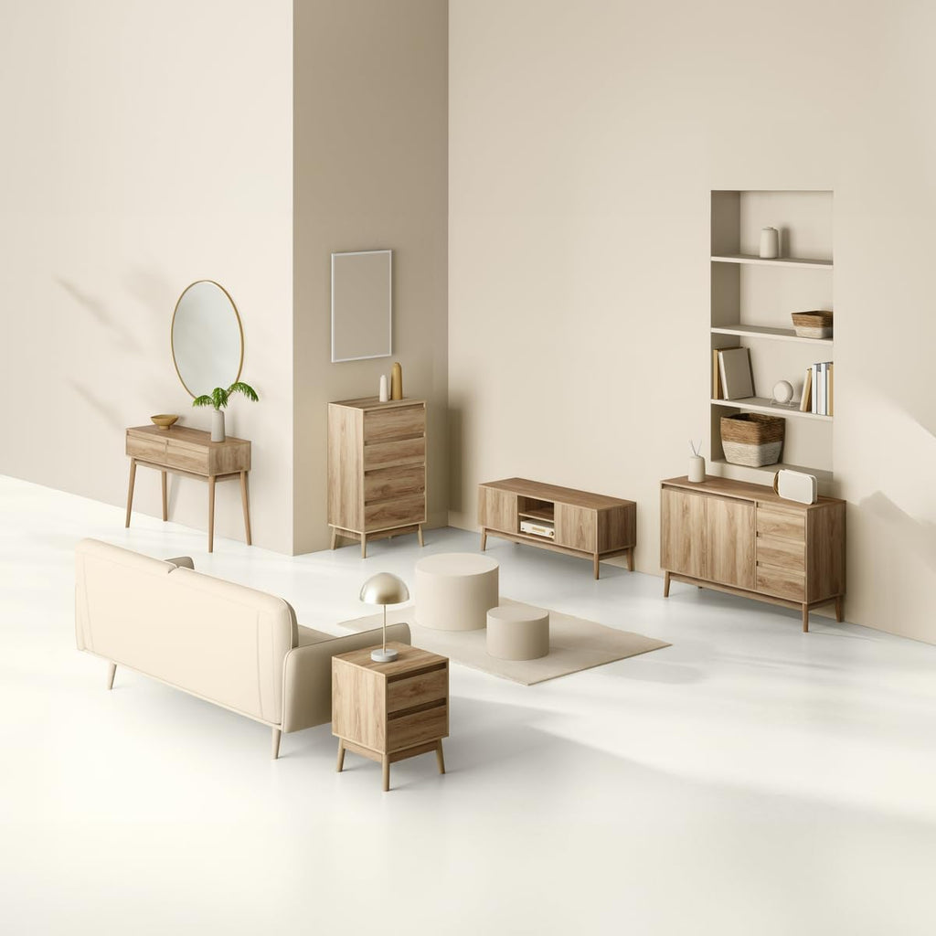 Noptiera 5Five Abana cu 2 sertare, PAL, finisaj stejar, 40x40x56 cm, bej