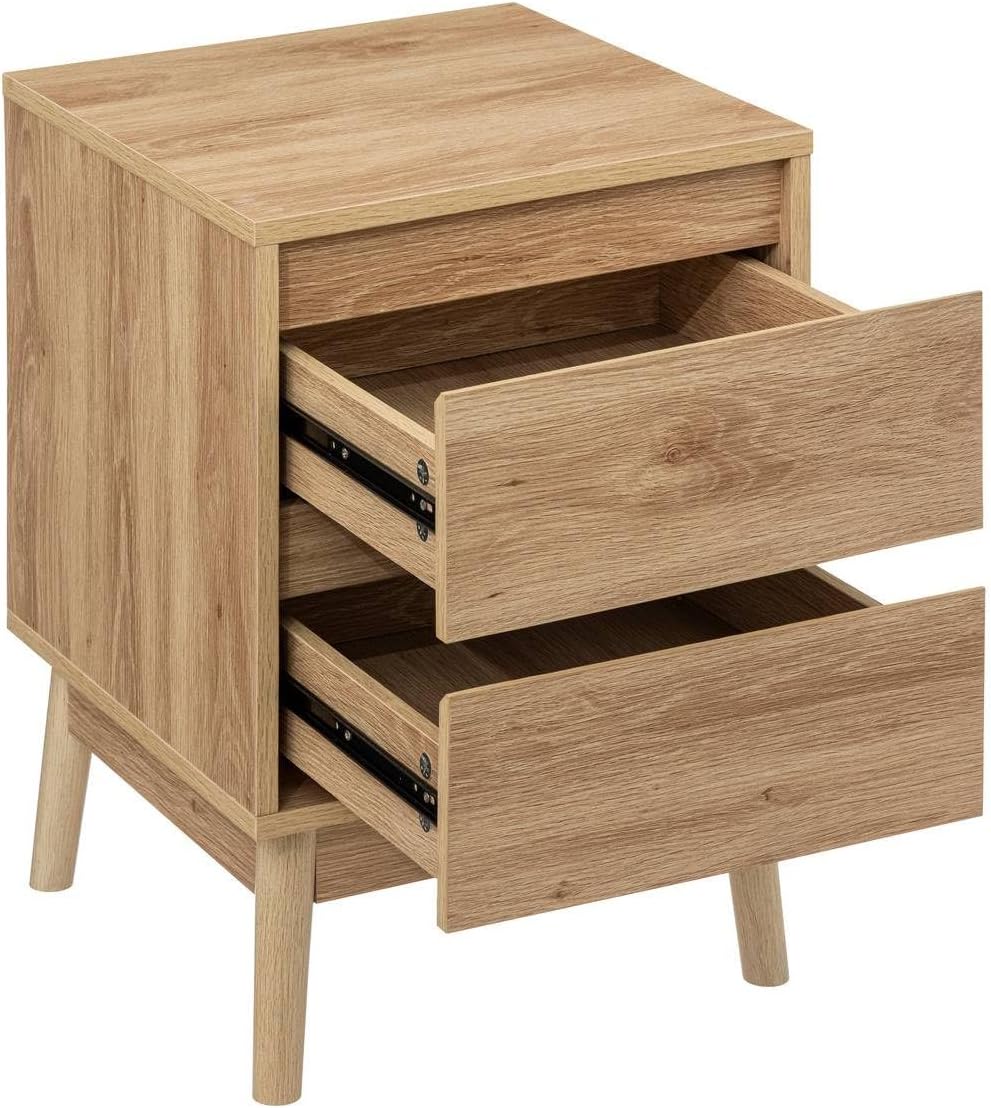 Noptiera 5Five Abana cu 2 sertare, PAL, finisaj stejar, 40x40x56 cm, bej