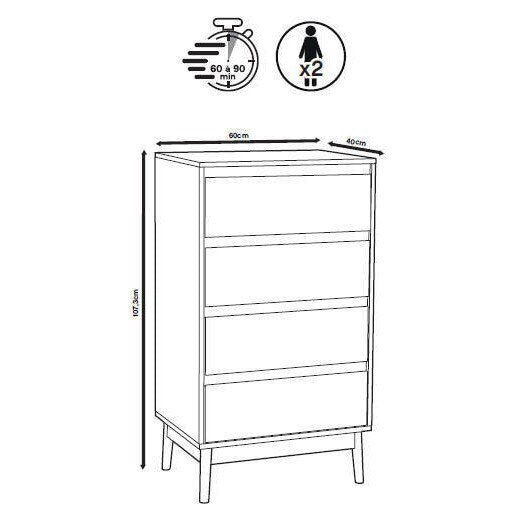 Noptiera Abana cu 4 sertare, PAL si MDF, 60x40x107 cm, bej