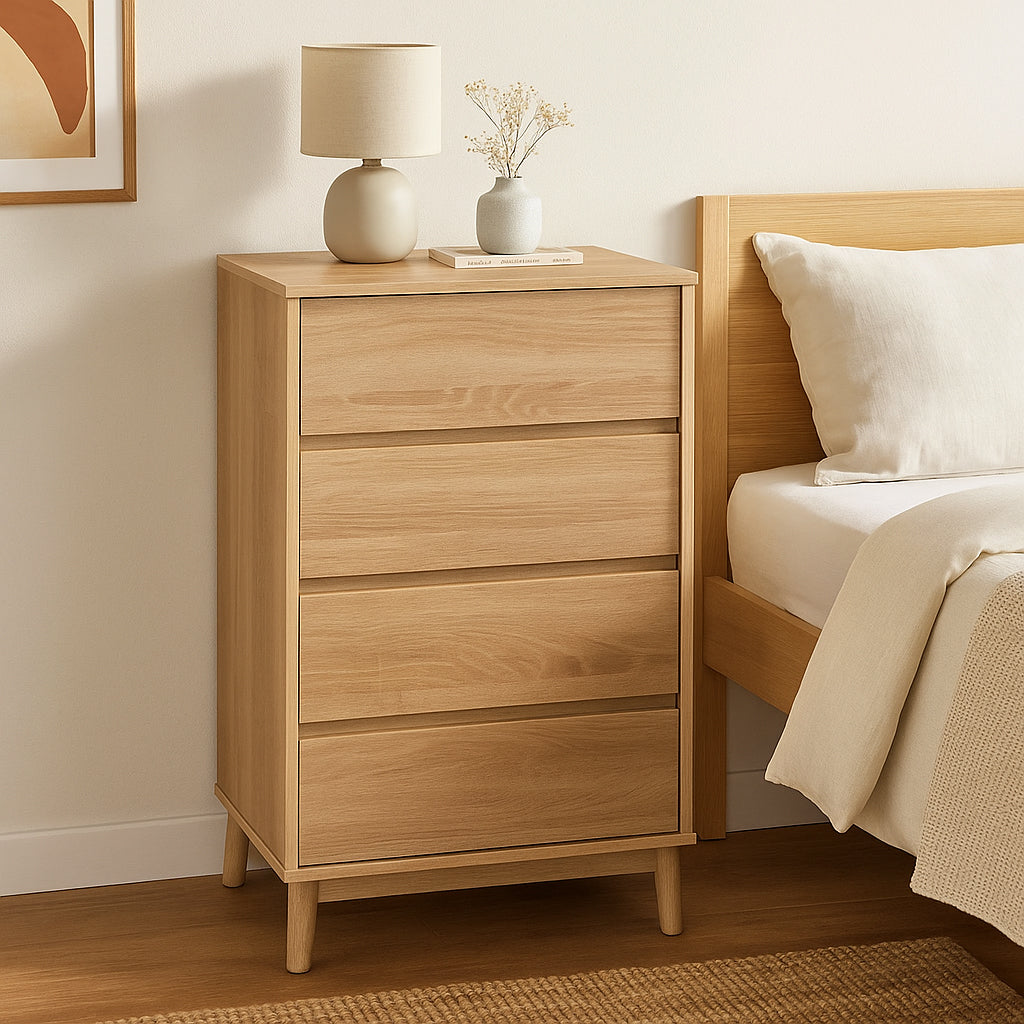 Noptiera Abana cu 4 sertare, PAL si MDF, 60x40x107 cm, bej