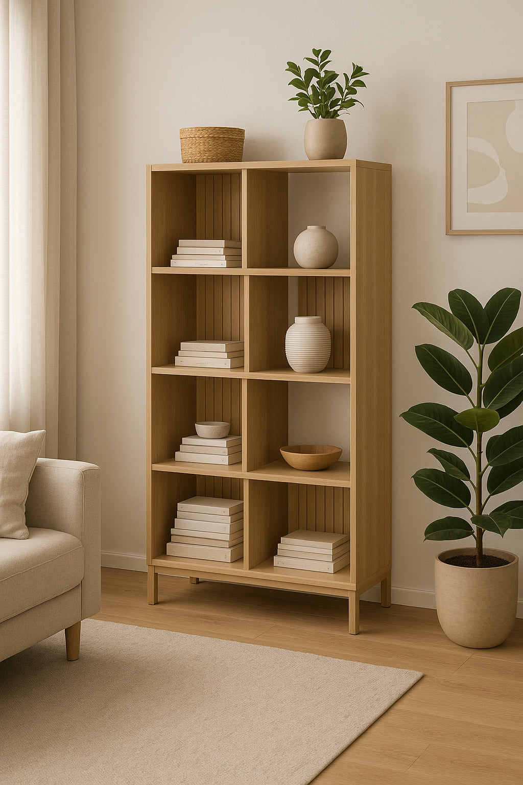 Biblioteca 5Five Tasso cu 5 rafturi, PAL, 63x30x159 cm, bej