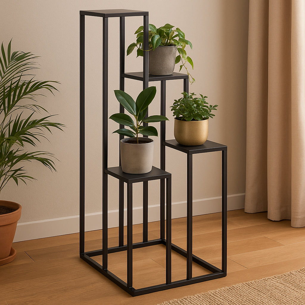 Suport plante Atmosphera cu 4 niveluri, structura metalica, 36x36x87 cm, negru