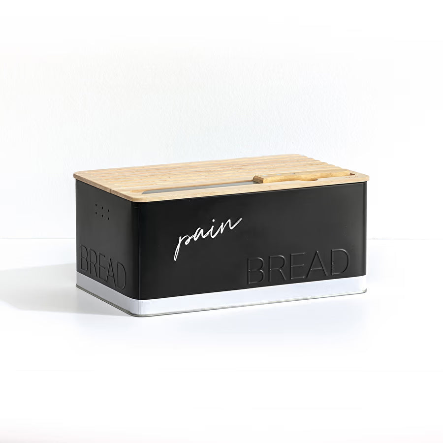 Cutie paine 5Five Color Edition cu capac din lemn, include cutit, 33x21x15 cm, negru