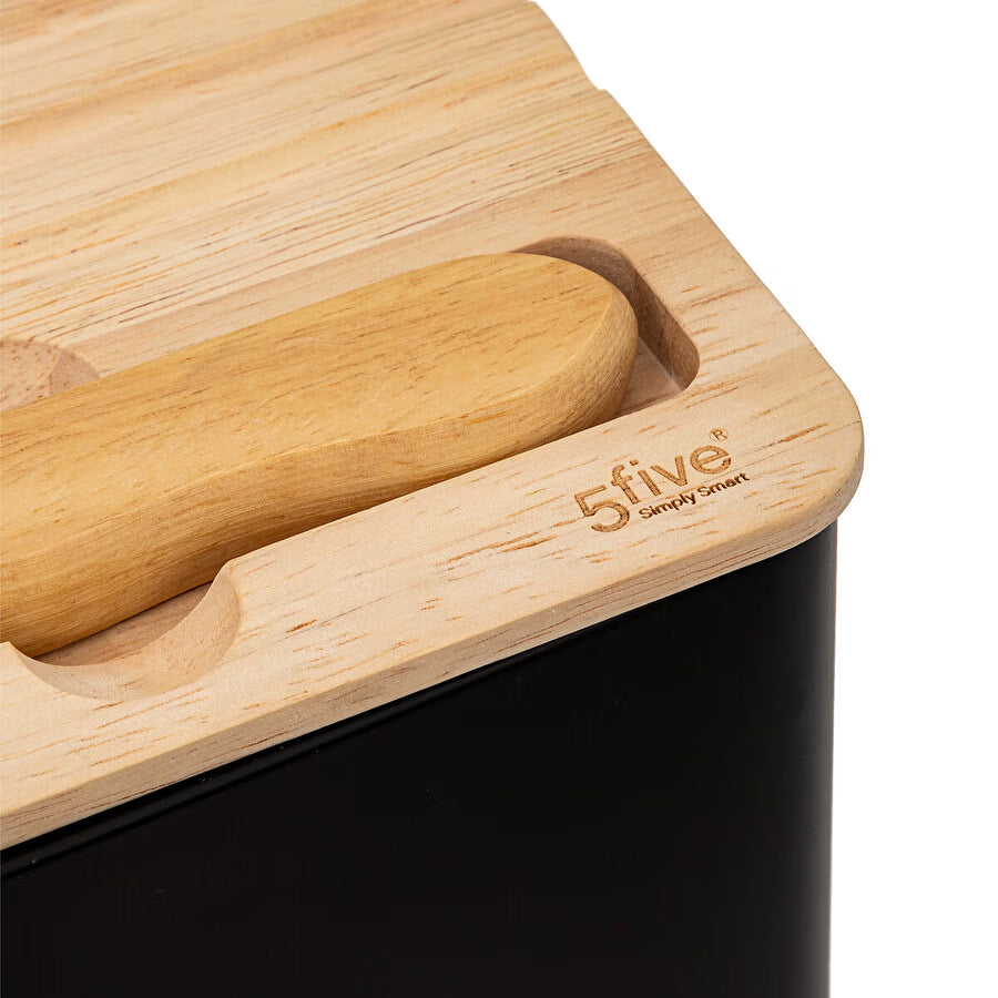 Cutie paine 5Five Color Edition cu capac din lemn, include cutit, 33x21x15 cm, negru