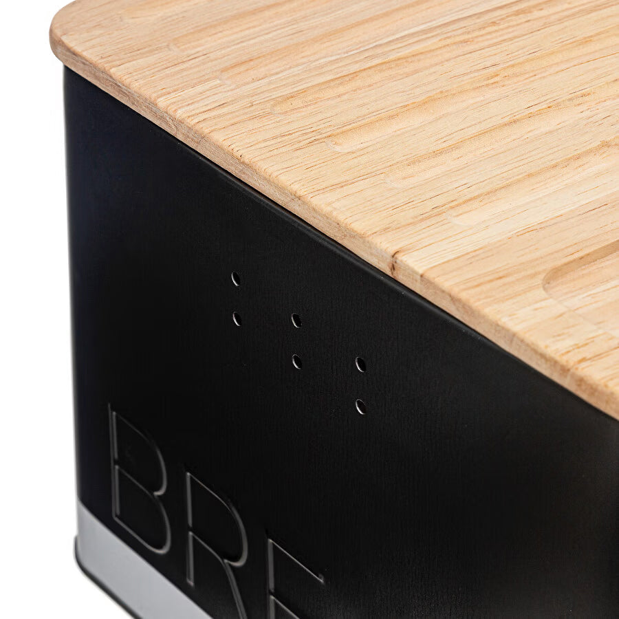 Cutie paine 5Five Color Edition cu capac din lemn, include cutit, 33x21x15 cm, negru