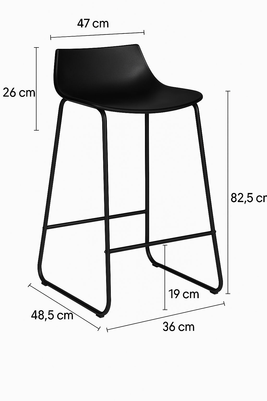 Scaun bar Atmosphera Otac, 47x49x83 cm, polipropilena si metal, negru
