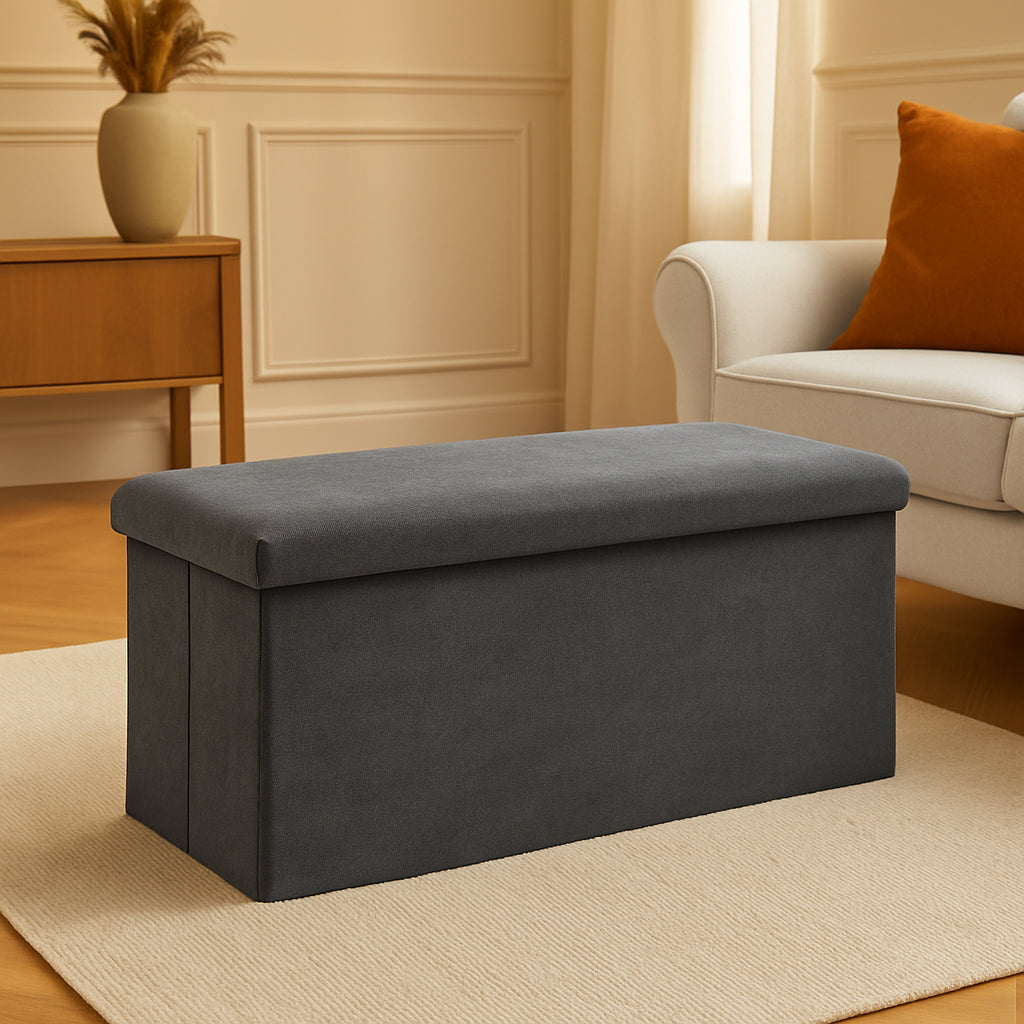 Taburet pliabil Atmosphera Lilou cu spatiu depozitare 80L, 76x38x38 cm, gri