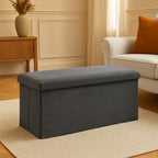 Taburet pliabil Atmosphera Lilou cu spatiu depozitare 80L, 76x38x38 cm, gri