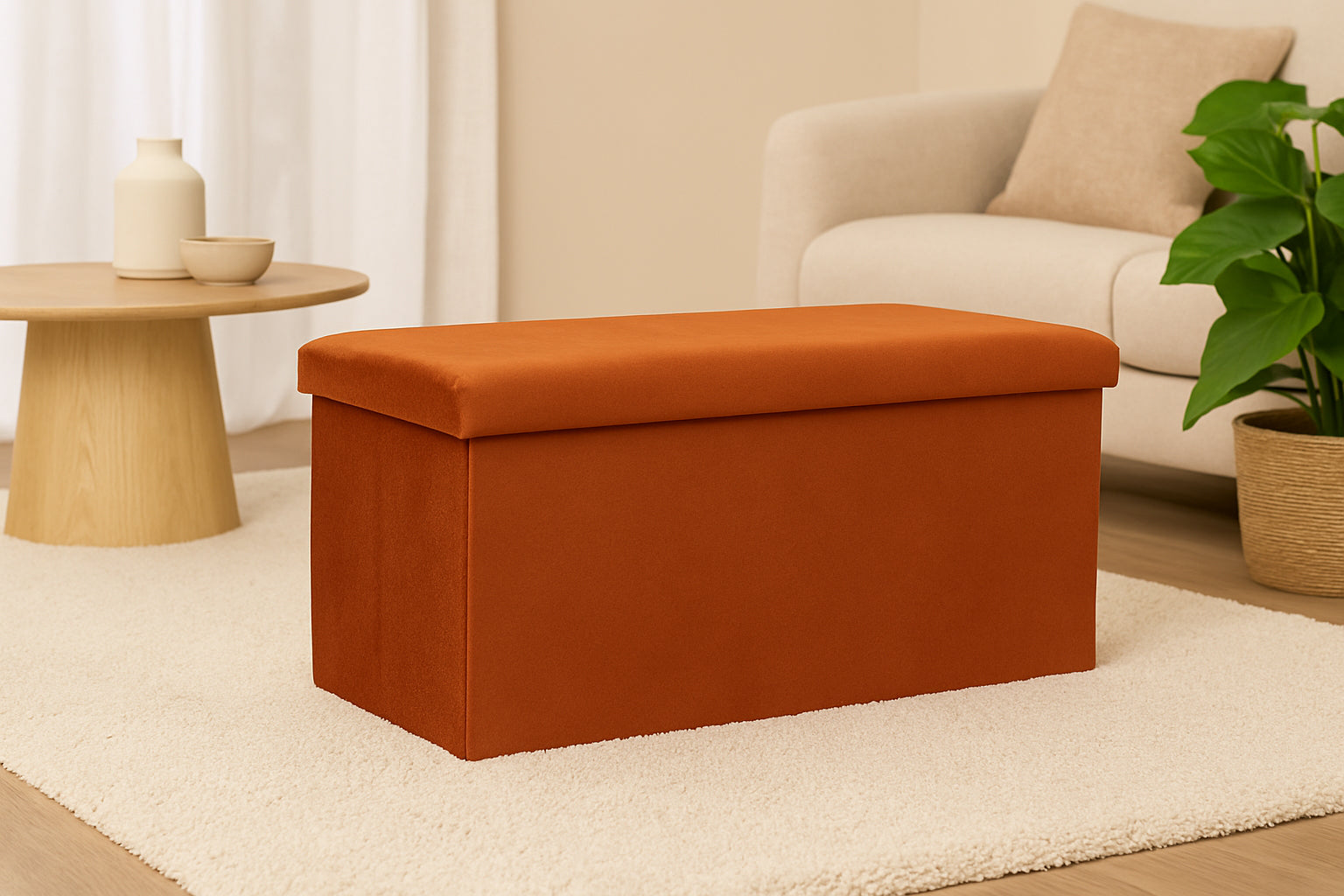 Taburet pliabil Atmosphera Lilou cu spatiu depozitare 80L, 76x38x38 cm, ambre