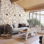 Masuta cafea Atmosphera Olbia cu 2 blaturi, MDF si acacia, 120x70x45 cm, alb