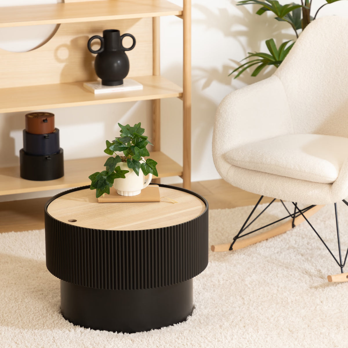 Masuta cafea Atmosphera Enola cu spatiu depozitare, MDF, 55x38 cm, negru