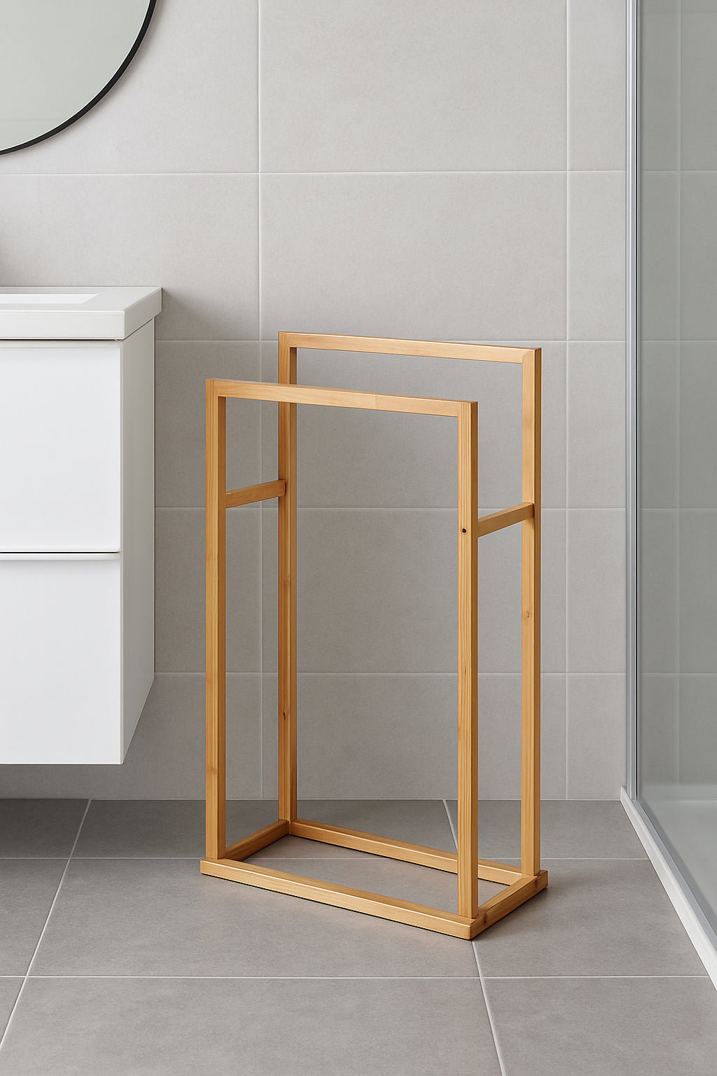 Suport prosoape 5Five Bamboo, 2 brate, bambus, 42x24x82 cm, maro