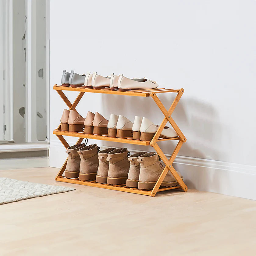 Etajera pantofi pliabila din bambus, pentru 9 perechi, 70x29x53 cm, natur