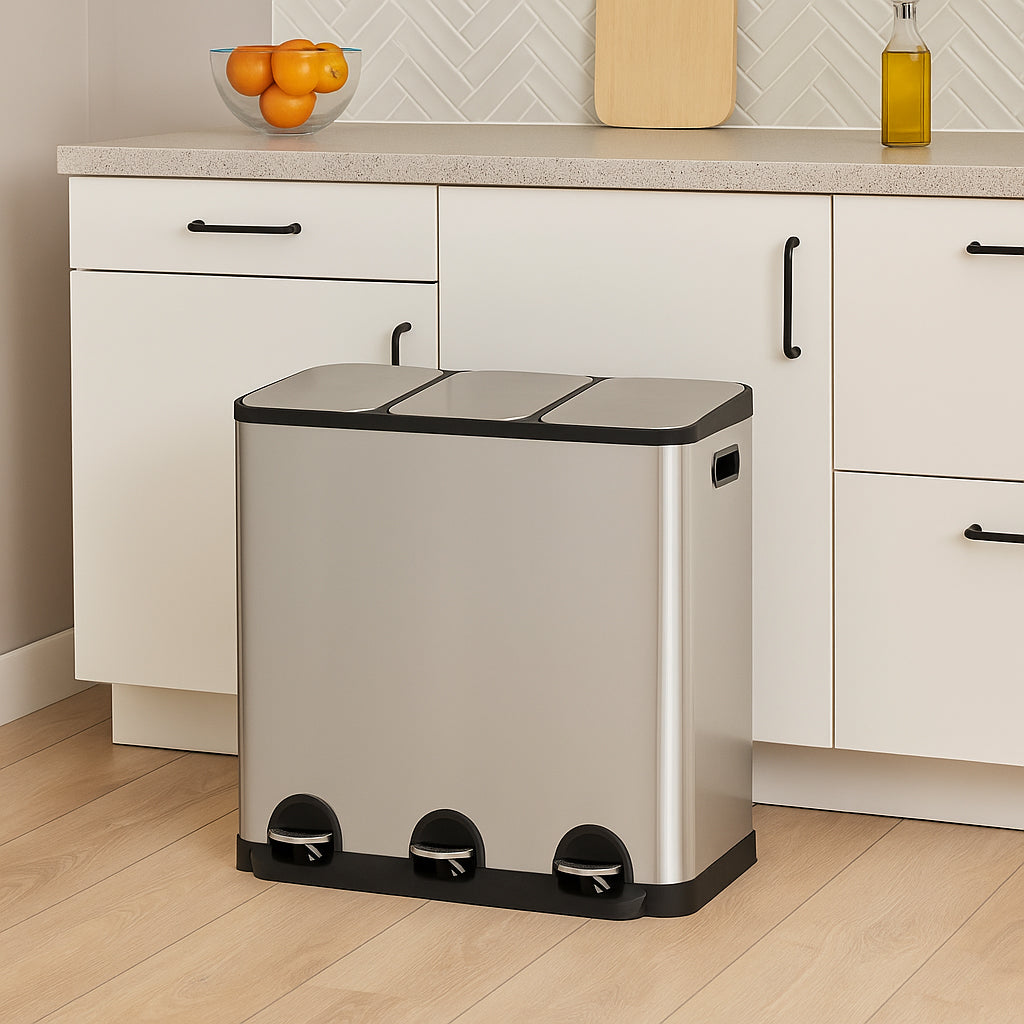 Cos gunoi 5Five Ariane, colectare selectiva, 3 compartimente 18L, inox, 61x36x62 cm, gri