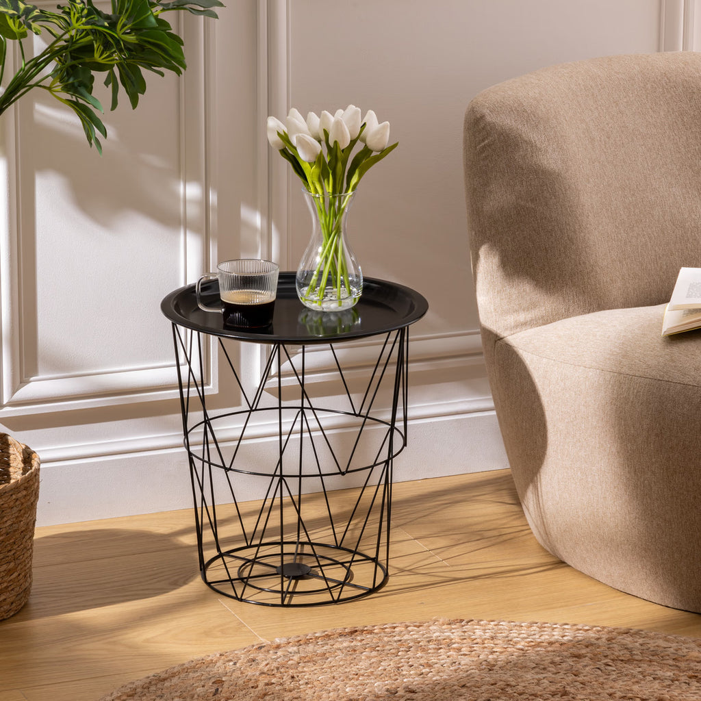 Masuta cafea cu depozitare Atmosphera Kumi, otel, 37x40 cm, negru