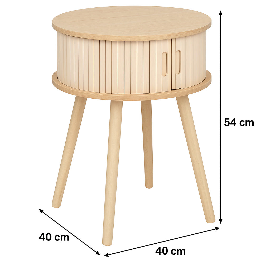 Noptiera rotunda Atmosphera Nysos cu 2 usi glisante si raft interior, 40x54 cm, crem natur