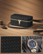 SONGMICS Cutie ceasuri Ronne Collection, pentru 3 ceasuri, piele PU aspect impletit, 10x20x9 cm, negru