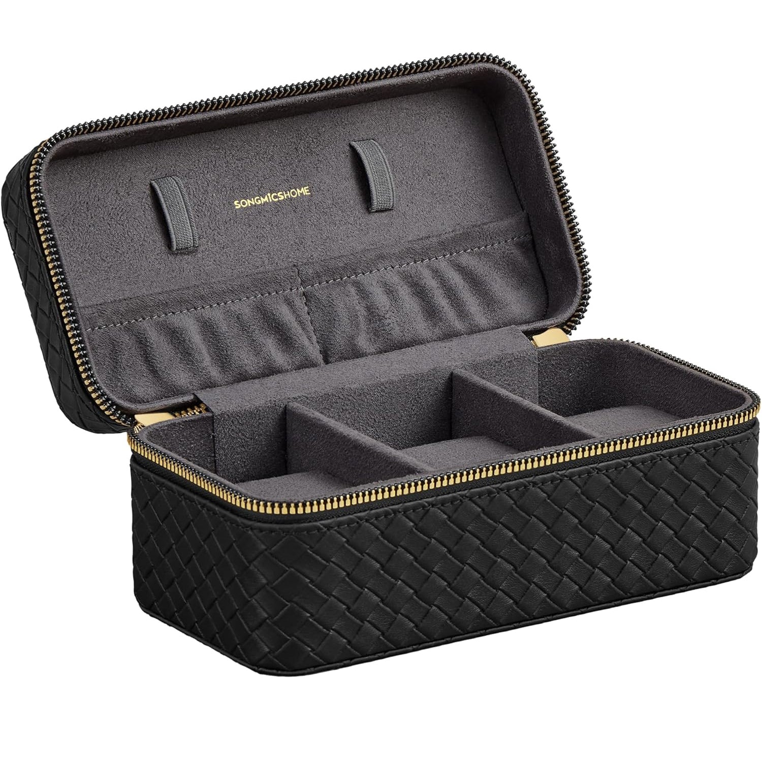 SONGMICS Cutie ceasuri Ronne Collection, pentru 3 ceasuri, piele PU aspect impletit, 10x20x9 cm, negru