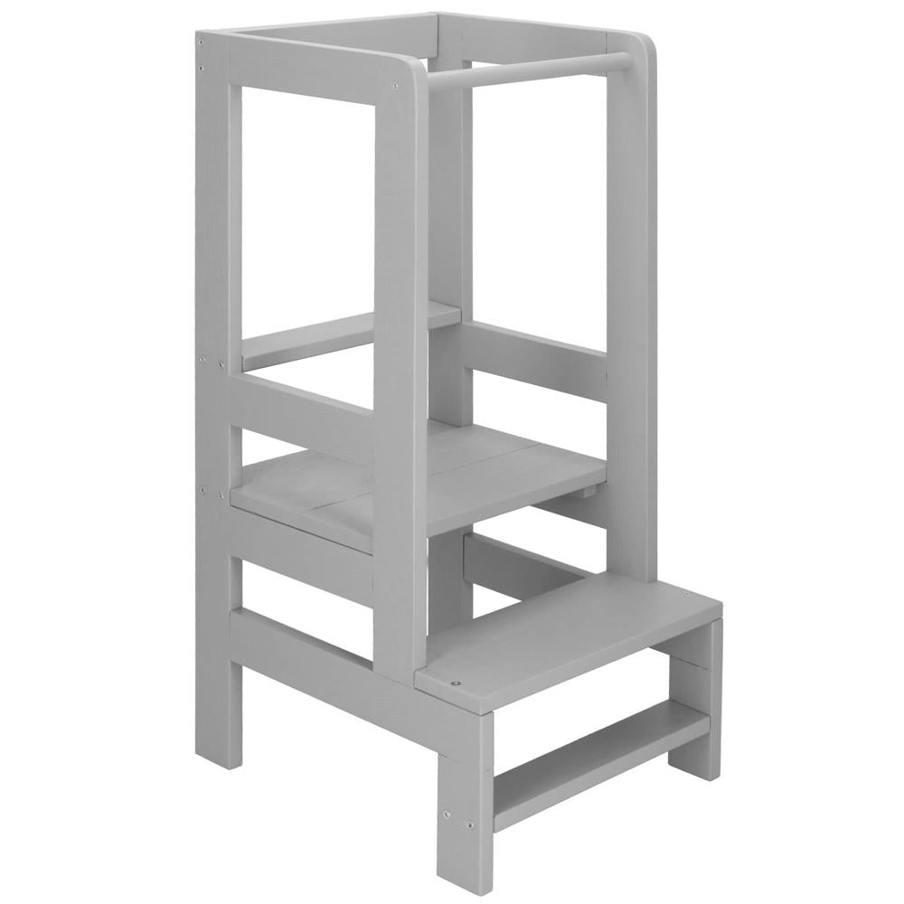 Turn de invatare inaltator multifunctional din lemn, platforma reglabila pe 3 inaltimi, 90x39x44 cm, gri