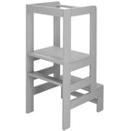 Turn de invatare inaltator multifunctional din lemn, platforma reglabila pe 3 inaltimi, 90x39x44 cm, gri