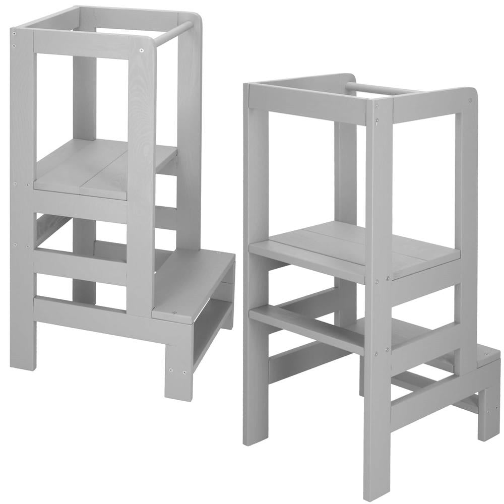 Turn de invatare inaltator multifunctional din lemn, platforma reglabila pe 3 inaltimi, 90x39x44 cm, gri