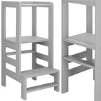 Turn de invatare inaltator multifunctional din lemn, platforma reglabila pe 3 inaltimi, 90x39x44 cm, gri