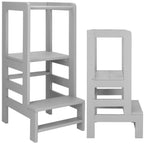 Turn de invatare inaltator multifunctional din lemn, platforma reglabila pe 3 inaltimi, 90x39x44 cm, gri