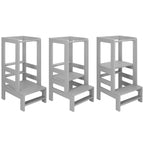 Turn de invatare inaltator multifunctional din lemn, platforma reglabila pe 3 inaltimi, 90x39x44 cm, gri
