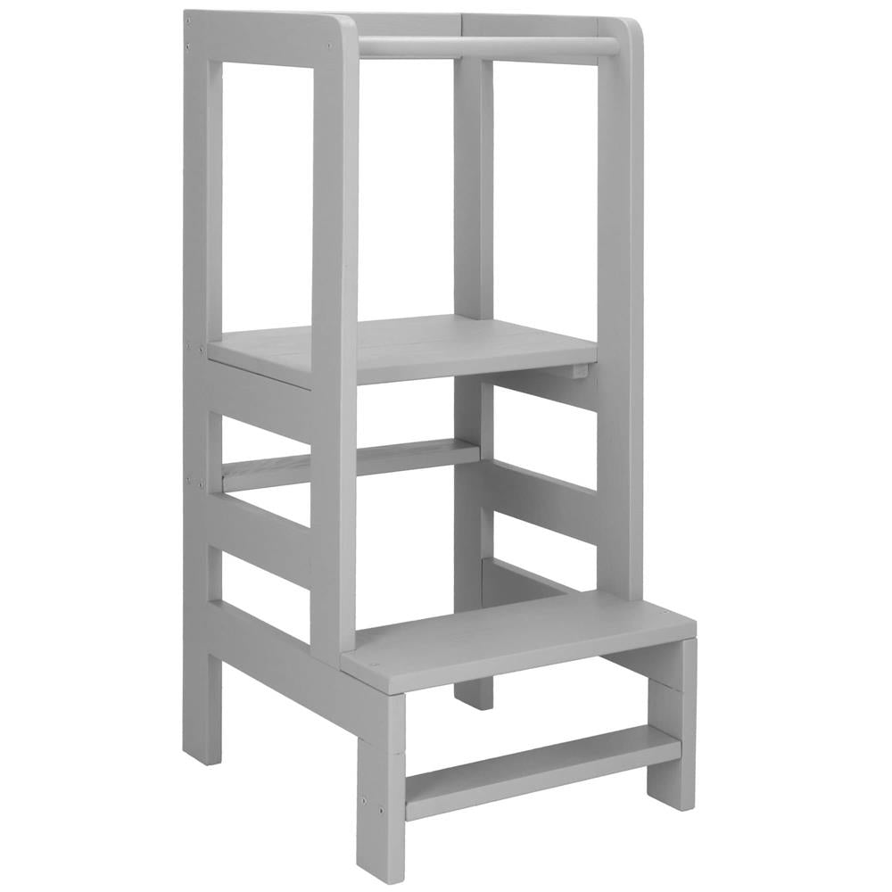 Turn de invatare inaltator multifunctional din lemn, platforma reglabila pe 3 inaltimi, 90x39x44 cm, gri