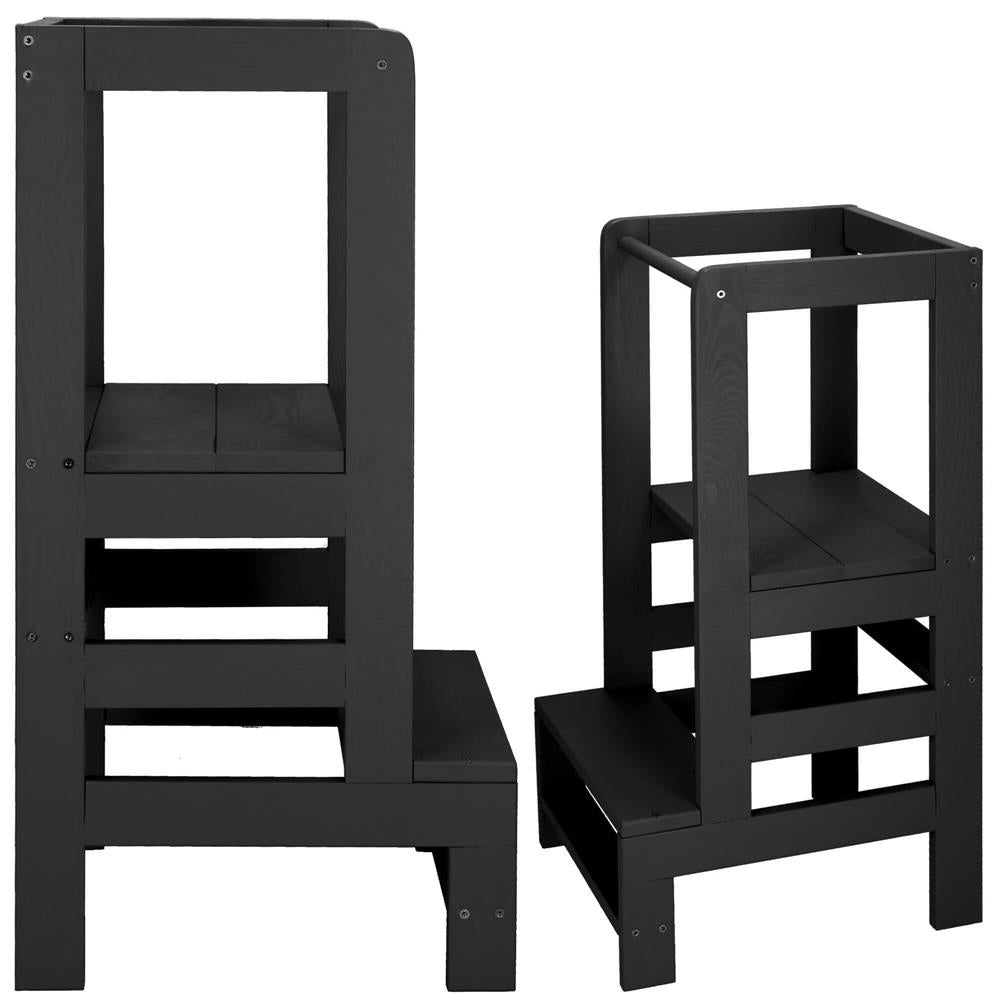 Turn de invatare inaltator multifunctional din lemn, platforma reglabila pe 3 inaltimi, 90x39x44 cm, negru