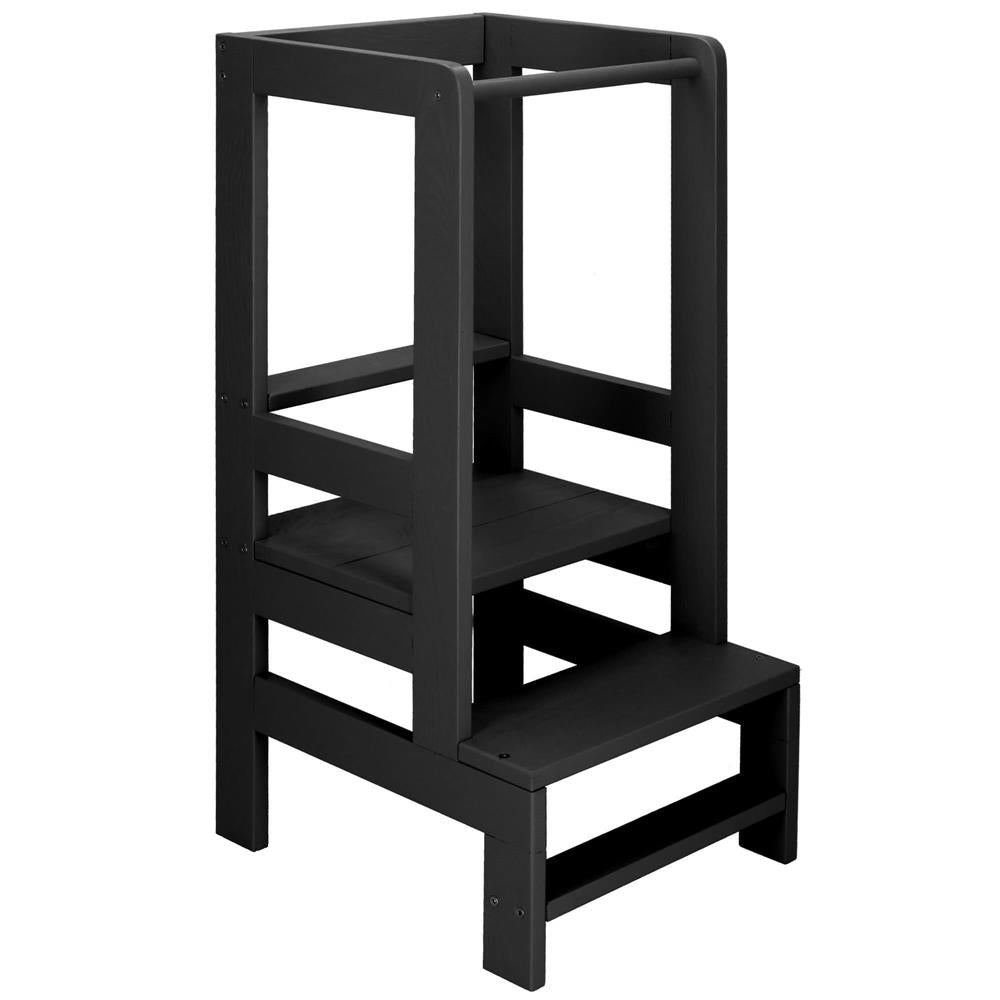 Turn de invatare inaltator multifunctional din lemn, platforma reglabila pe 3 inaltimi, 90x39x44 cm, negru