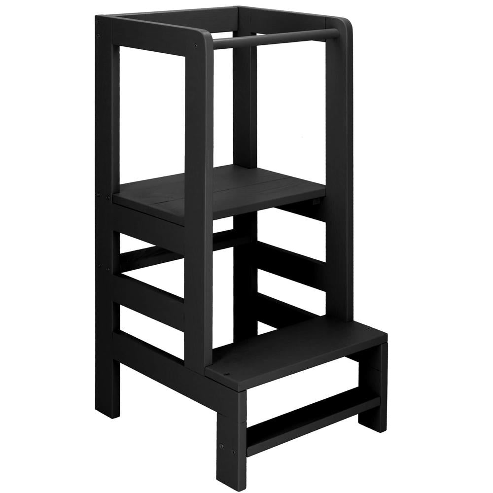 Turn de invatare inaltator multifunctional din lemn, platforma reglabila pe 3 inaltimi, 90x39x44 cm, negru