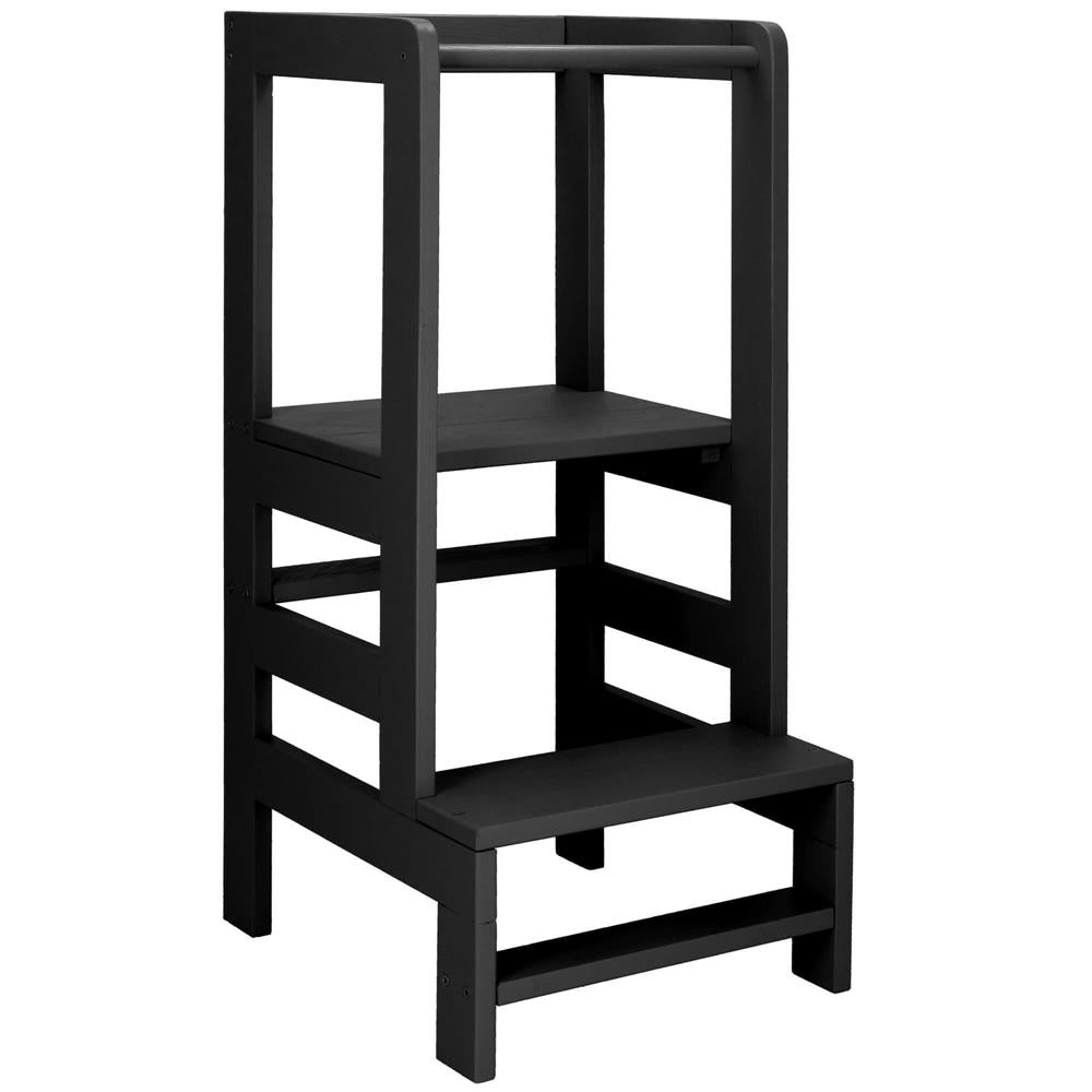 Turn de invatare inaltator multifunctional din lemn, platforma reglabila pe 3 inaltimi, 90x39x44 cm, negru