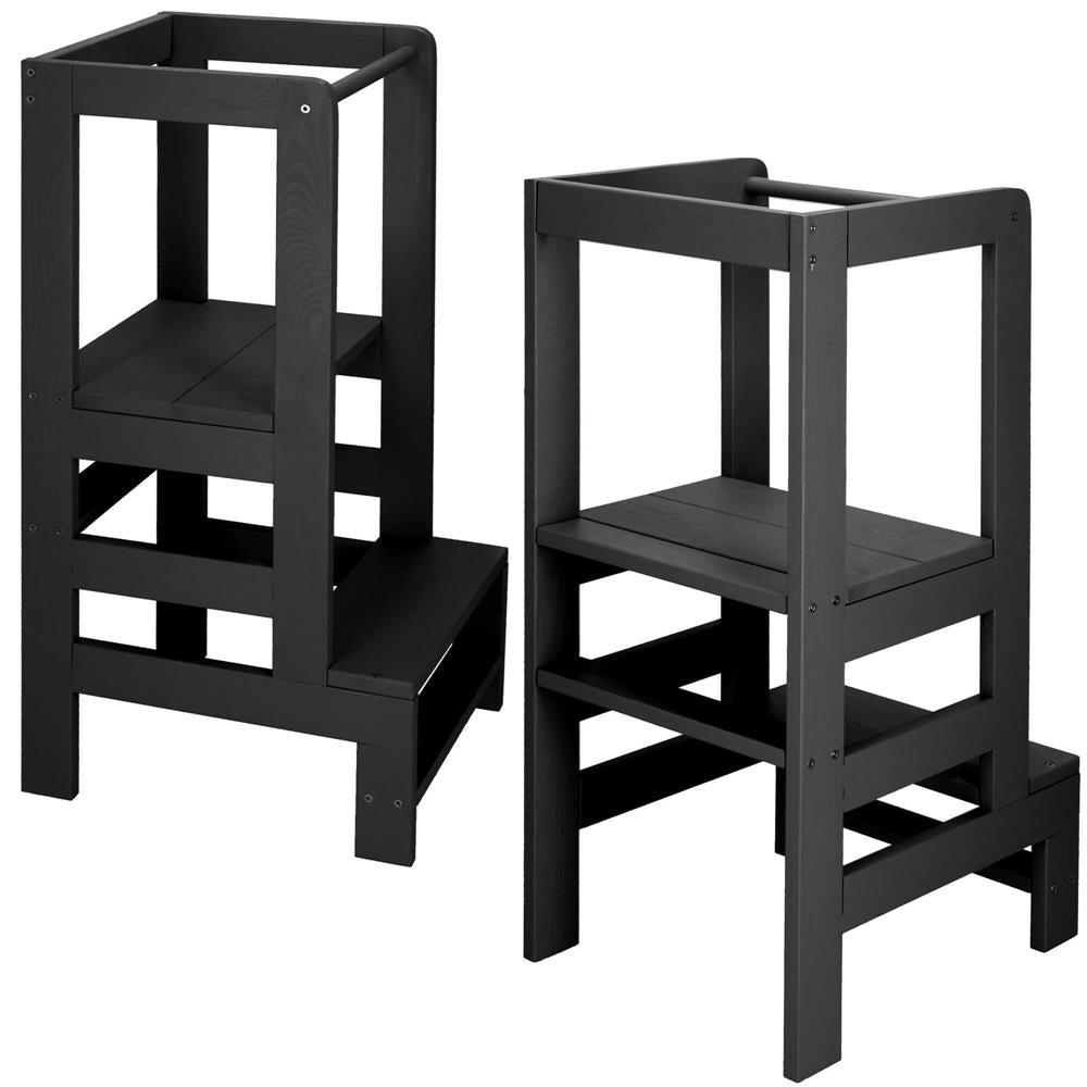 Turn de invatare inaltator multifunctional din lemn, platforma reglabila pe 3 inaltimi, 90x39x44 cm, negru