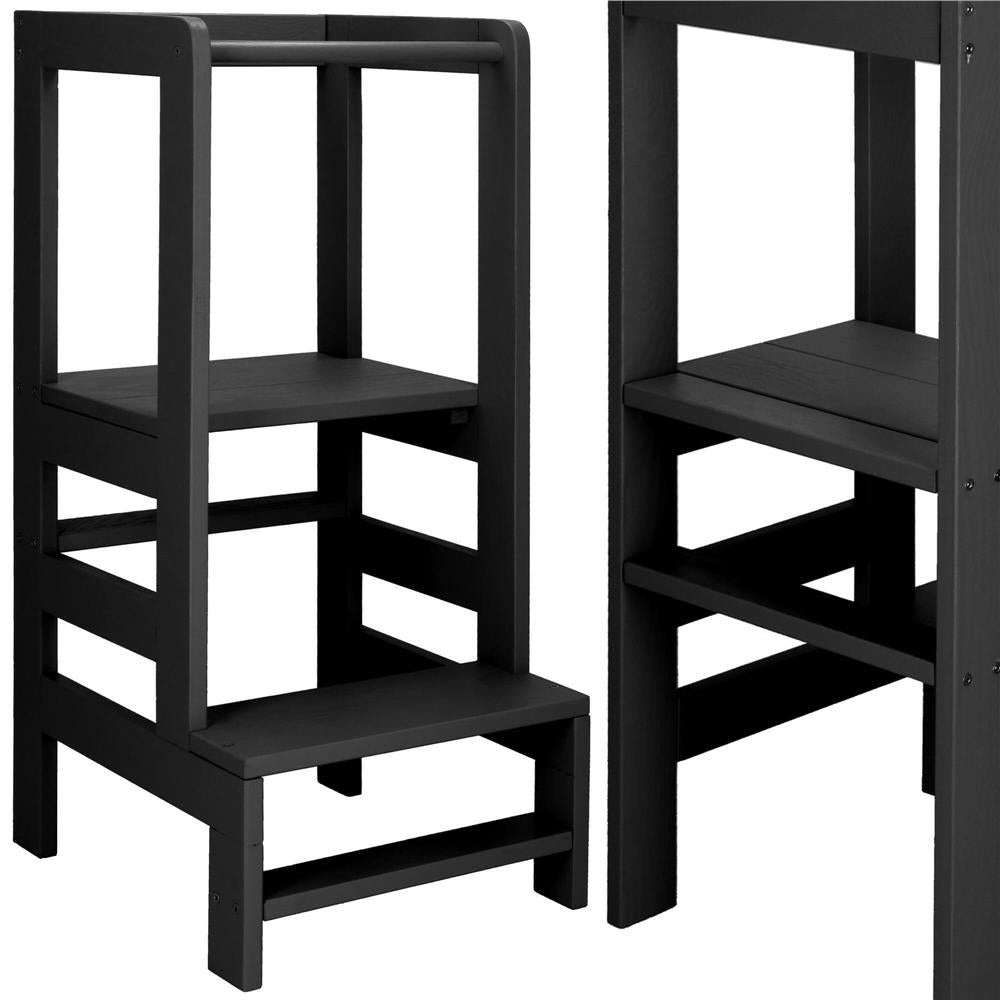 Turn de invatare inaltator multifunctional din lemn, platforma reglabila pe 3 inaltimi, 90x39x44 cm, negru
