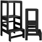 Turn de invatare inaltator multifunctional din lemn, platforma reglabila pe 3 inaltimi, 90x39x44 cm, negru