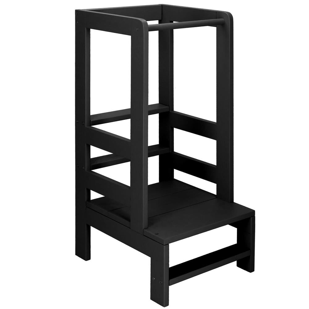 Turn de invatare inaltator multifunctional din lemn, platforma reglabila pe 3 inaltimi, 90x39x44 cm, negru