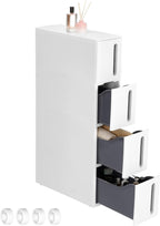 SONGMICS Etajera ingusta cu roti, pentru baie sau bucatarie, cu 4 sertare, 45x17x84 cm, alb