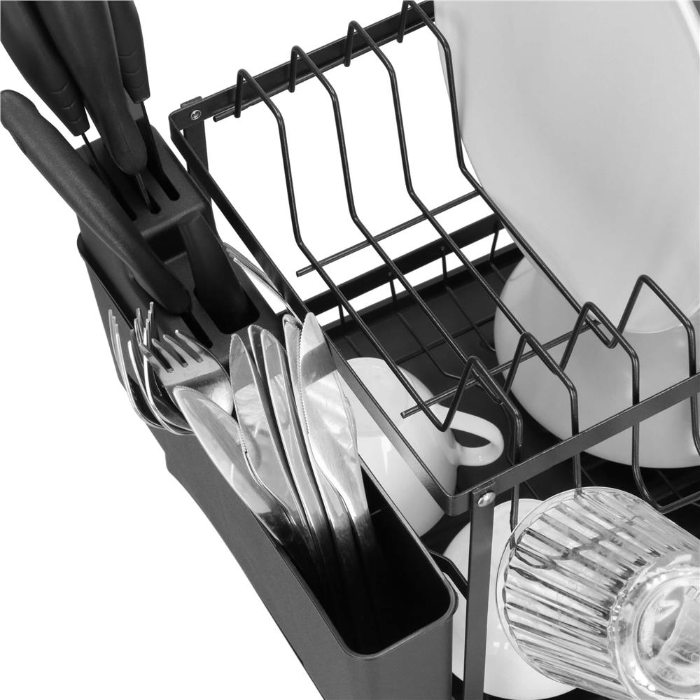 Suport vase 2 niveluri cu tava scurgere si suport tacamuri, 42x30x31,5 cm, negru