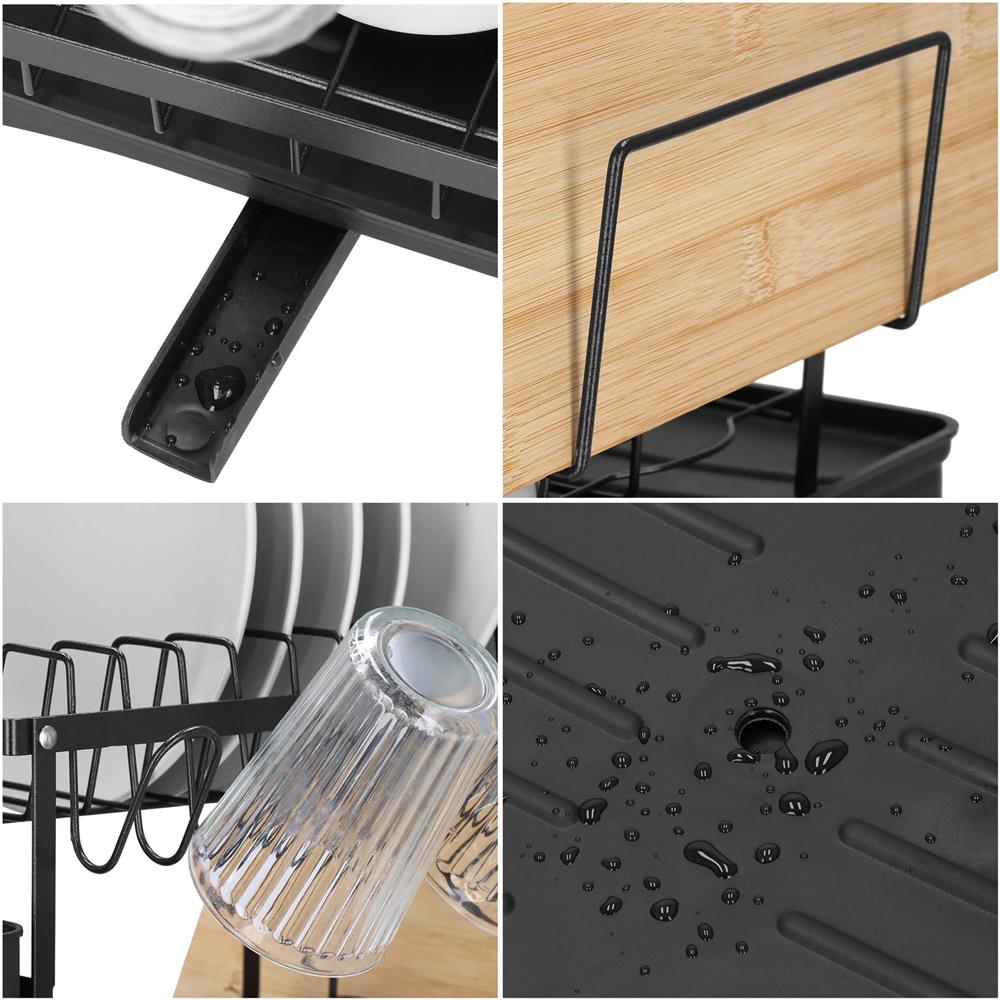 Suport vase 2 niveluri cu tava scurgere si suport tacamuri, 42x30x31,5 cm, negru