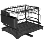 Suport vase 2 niveluri cu tava scurgere si suport tacamuri, 42x30x31,5 cm, negru