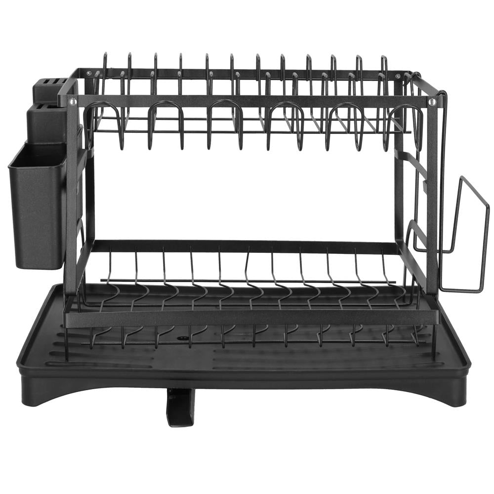 Suport vase 2 niveluri cu tava scurgere si suport tacamuri, 42x30x31,5 cm, negru