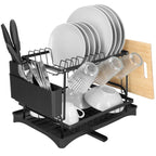 Suport vase 2 niveluri cu tava scurgere si suport tacamuri, 42x30x31,5 cm, negru