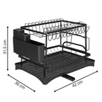 Suport vase 2 niveluri cu tava scurgere si suport tacamuri, 42x30x31,5 cm, negru