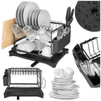 Suport vase 2 niveluri cu tava scurgere si suport tacamuri, 42x30x31,5 cm, negru