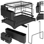 Suport vase 2 niveluri cu tava scurgere si suport tacamuri, 42x30x31,5 cm, negru