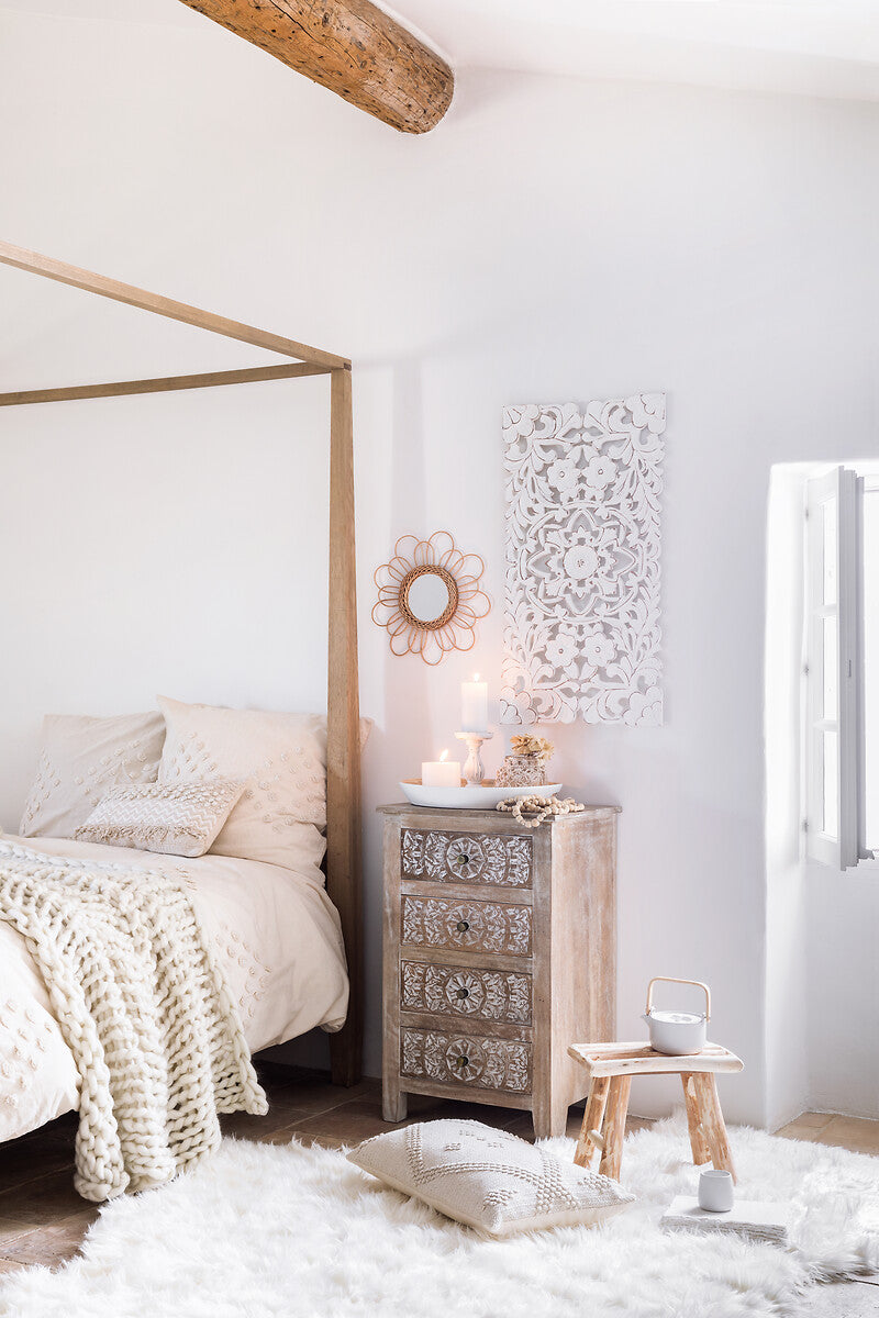 Taburet Atmosphera Woody din lemn natur, 31 cm, bej