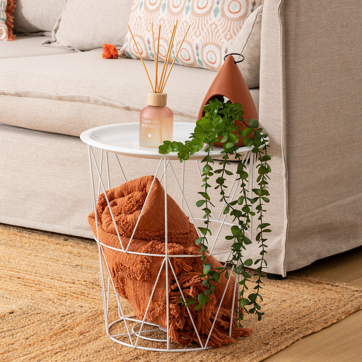 Masuta cafea cu depozitare Atmosphera Kumi, otel, 37x40 cm, alb