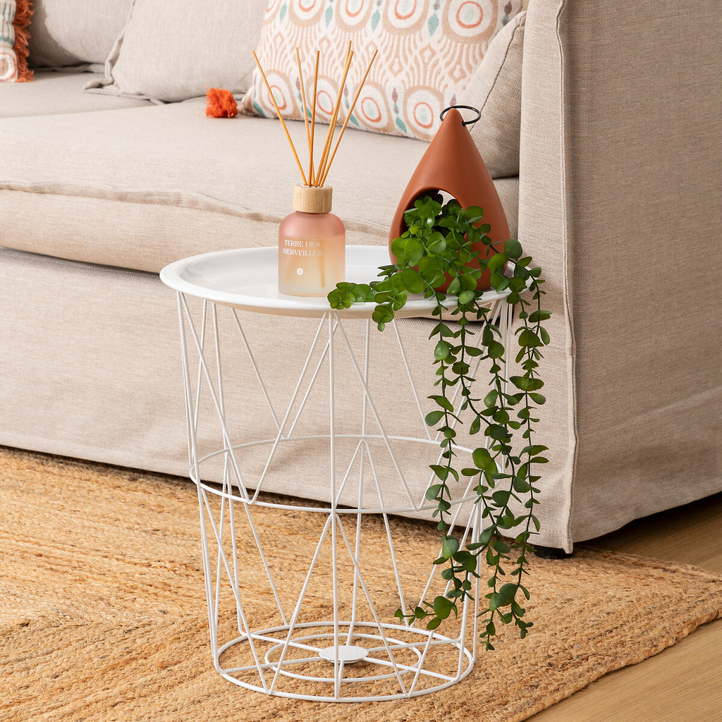 Masuta cafea cu depozitare Atmosphera Kumi, otel, 37x40 cm, alb