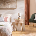 Noptiera rotunda Atmosphera Nysos cu 2 usi glisante si raft interior, 40x54 cm, crem natur